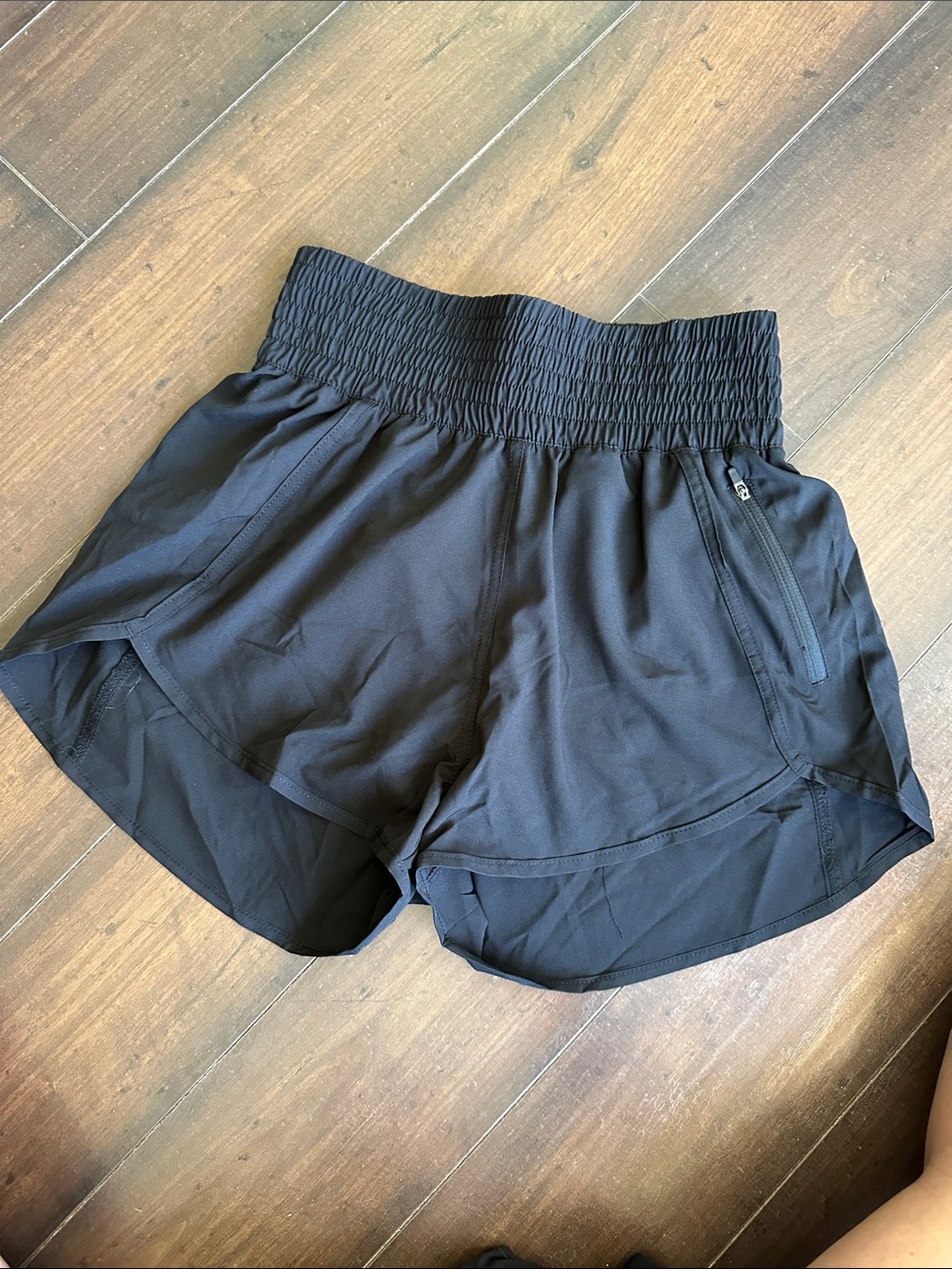 High-Rise Black Women's Athletic Shorts with Zipper Pocket